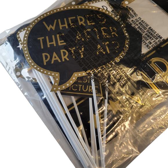 Hollywood VIP Party Photo Booth Props 12-Piece Set Black & Gold Decor Awards - Picture 3 of 13